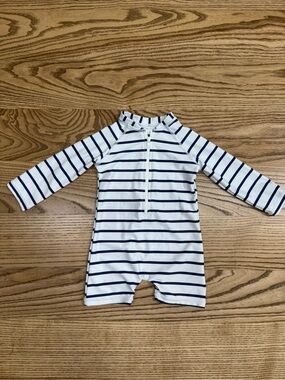 Striped Navy & White Baby Rash Guard Swimsuit